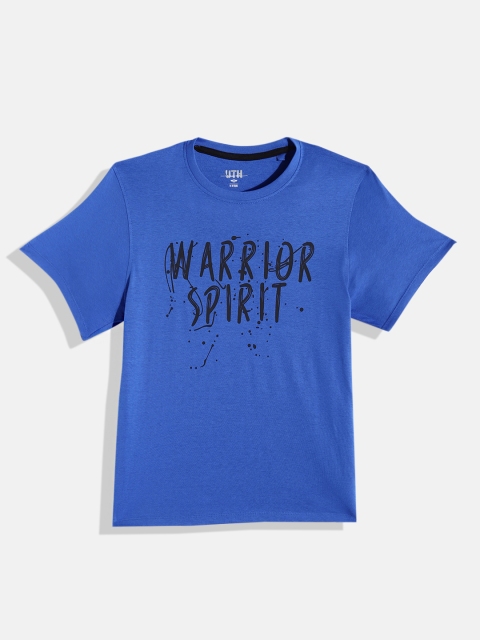 

UTH by Roadster Teen Boys Blue & Black Typography Printed Cotton T-shirt
