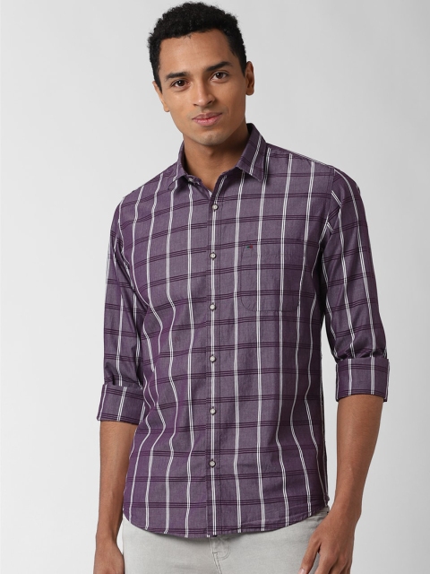 

Peter England Casuals Men Purple & White Slim Fit Opaque Checked Cotton Casual Shirt