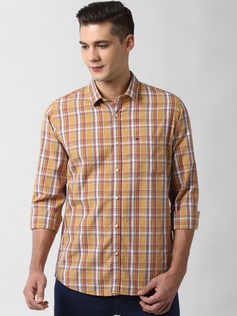 

Peter England Casuals Men Beige & White Slim Fit Tartan Checks Opaque Cotton Casual Shirt
