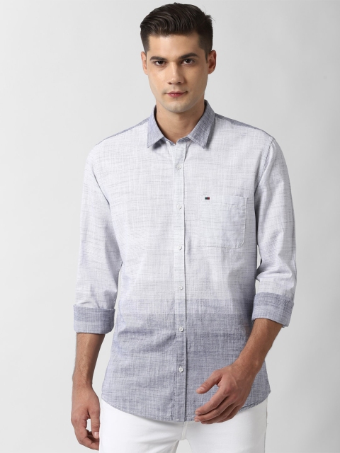 

Peter England Casuals Men White & Grey Slim Fit Horizontal Stripes Cotton Casual Shirt