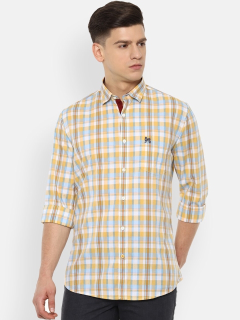 

Van Heusen Sport Men Yellow & Blue Slim Fit Opaque Checked Pure Cotton Casual Shirt