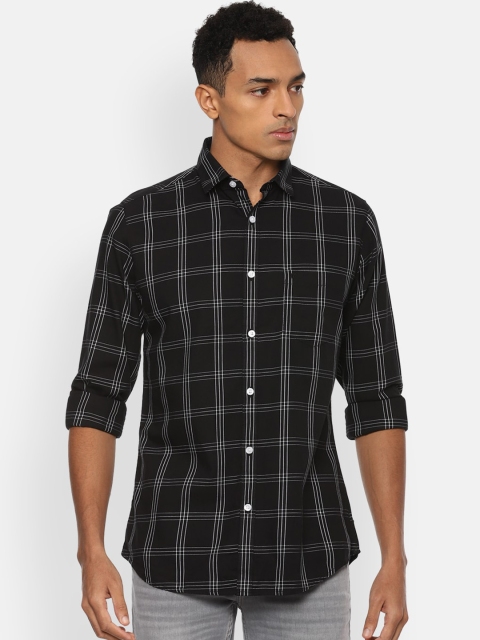

Van Heusen Sport Men Black & White Slim Fit Opaque Checked Pure Cotton Casual Shirt
