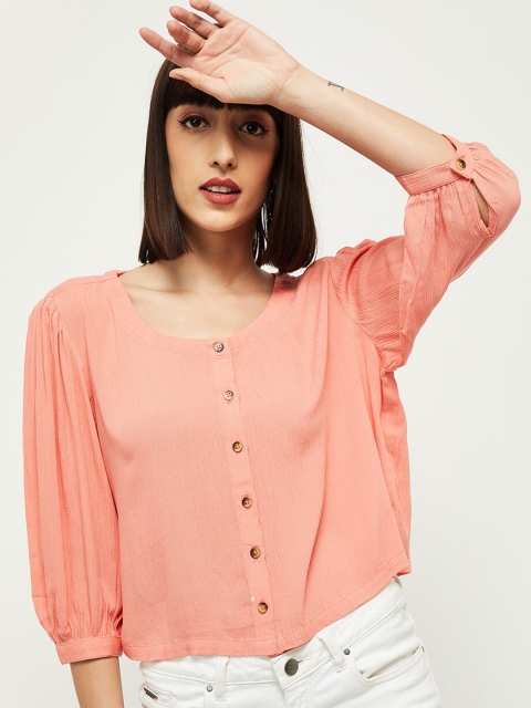 

max Pink Puff Sleeves Shirt Style Top