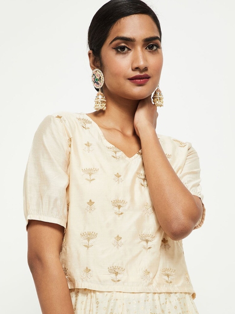 

max Off White Embellished Regular Top