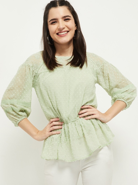 

max Green Self Designed Cinched Waist Top