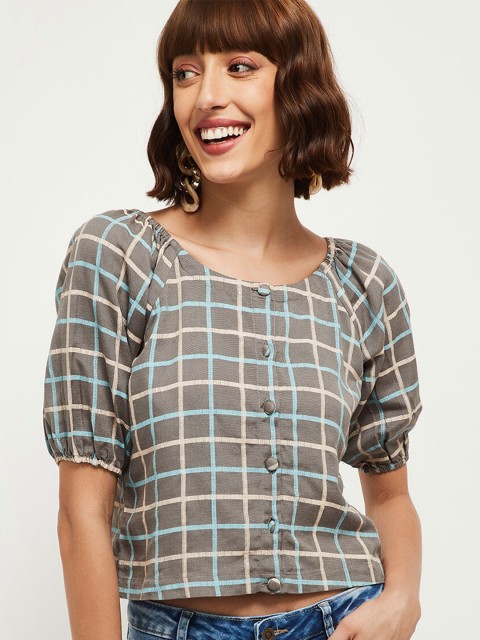 

max Women Grey Checked Regular Top