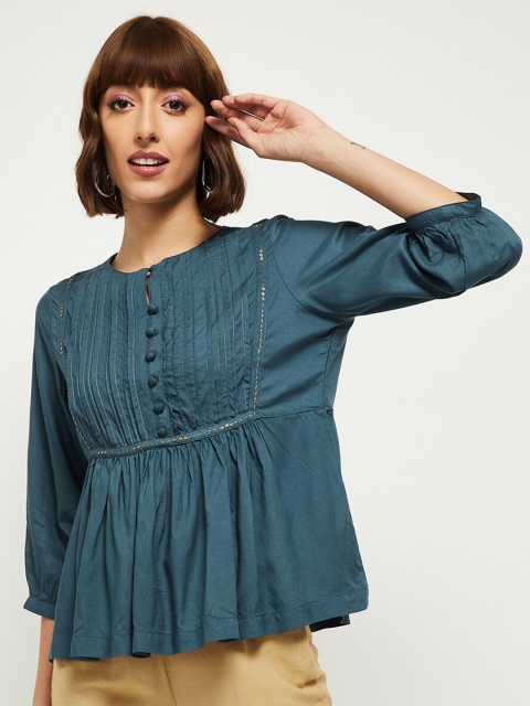 

max Blue A-Line Gathered Top