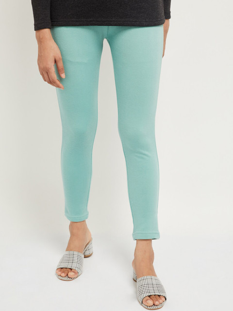 

max Women Sea Green Solid Ankle-Length Leggings