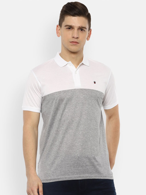 

Louis Philippe Sport Men Grey & White Colourblocked Polo Collar Slim Fit Cotton T-shirt