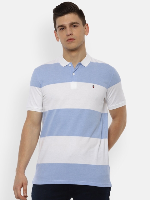

Louis Philippe Sport Men White & Blue Striped Polo Collar Slim Fit T-shirt