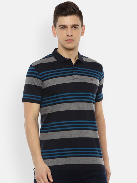 

Louis Philippe Sport Men Black & Grey Striped Polo Collar Slim Fit T-shirt