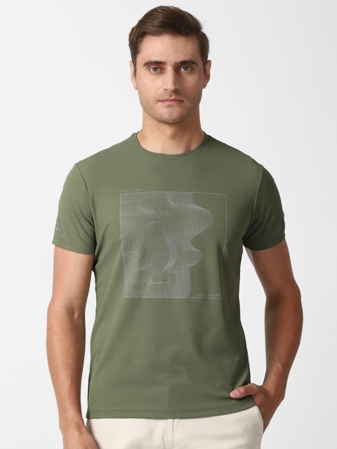 

Louis Philippe Sport Men Olive Green Printed Slim Fit Pure Cotton T-shirt