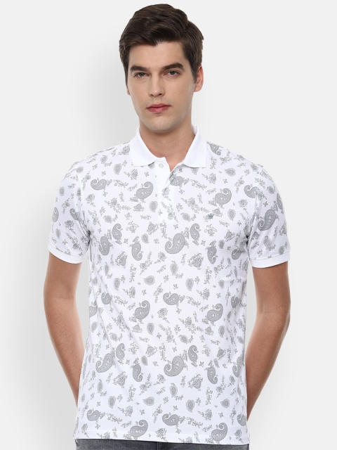 

Louis Philippe Sport Men White Floral Printed Polo Collar Pure Cotton T-shirt