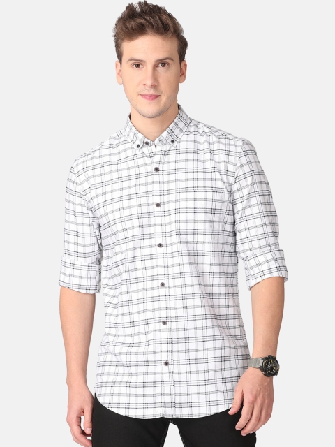 

FOGA Men White Tartan & Black Checks Opaque Cotton Casual Shirt