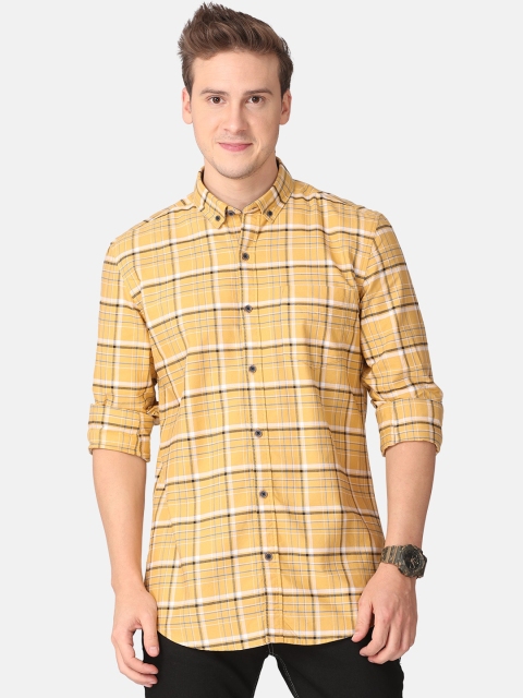 

FOGA Men Yellow & White Tartan Checks Opaque Cotton Casual Shirt