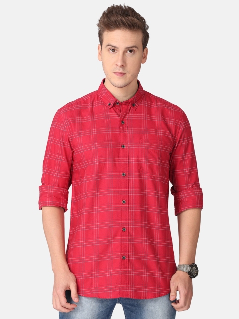 

FOGA Men Red & White Tartan Checks Opaque Cotton Casual Shirt