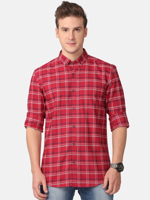 

FOGA Men Red & Navy Blue Tartan Checks Opaque Cotton Casual Shirt