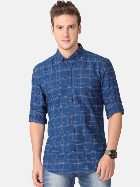 

FOGA Men Blue & White Tartan Checks Opaque Cotton Casual Shirt