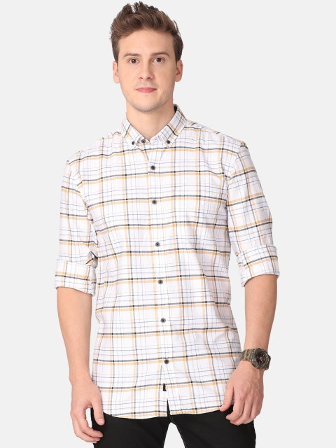 

FOGA Men White & White Tartan Checks Opaque Cotton Casual Shirt