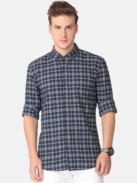 

FOGA Men Navy Blue & White Tartan Checks Opaque Cotton Casual Shirt