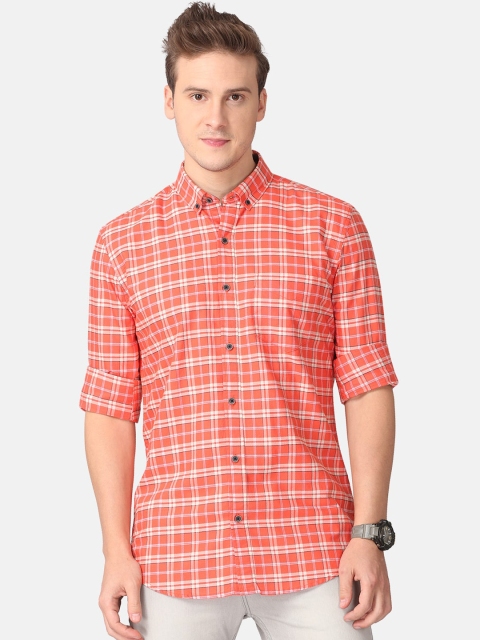 

FOGA Men Orange & Beige Tartan Checks Opaque Cotton Casual Shirt
