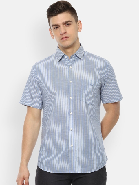 

Van Heusen Sport Men Blue & White Slim Fit Opaque Striped Pure Cotton Casual Shirt