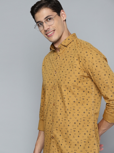 

Mast & Harbour Men Mustard Yellow Pure Cotton Printed Casual Shirt