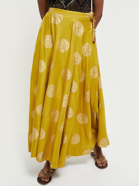 

max Women Yellow & Gold Coloured Printed Flared Maxi Skirt