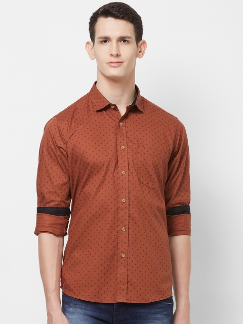 

EVOQ Men Rust Orange Opaque Printed Pure Cotton Casual Shirt