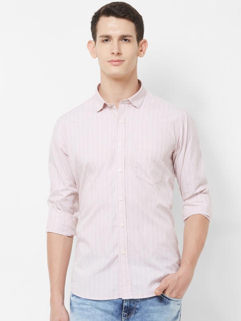 

EVOQ Men Pink & White Opaque Striped Pure Cotton Casual Shirt