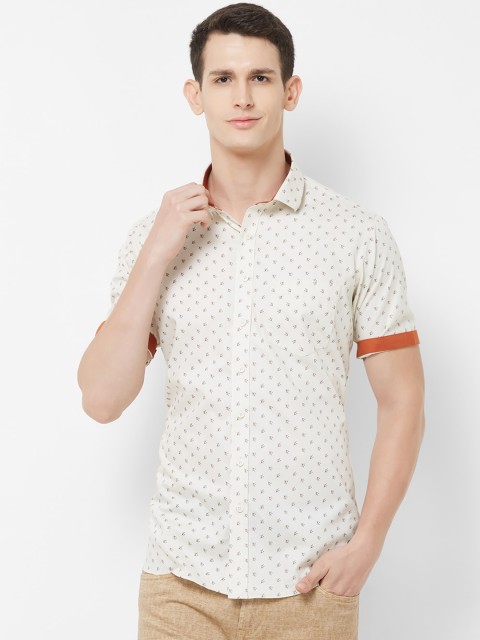 

EVOQ Men Cream-Coloured & Grey Opaque Printed Pure Cotton Casual Shirt