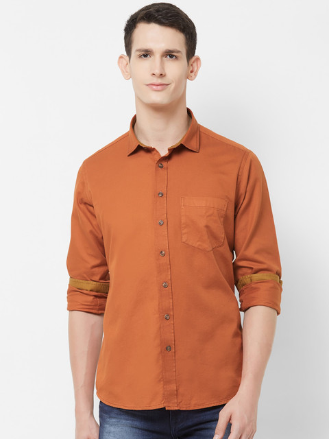 

EVOQ Men Rust Orange Opaque Pure Cotton Casual Shirt