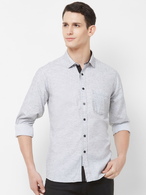 

EVOQ Men White & Grey Opaque Pure Cotton Casual Shirt