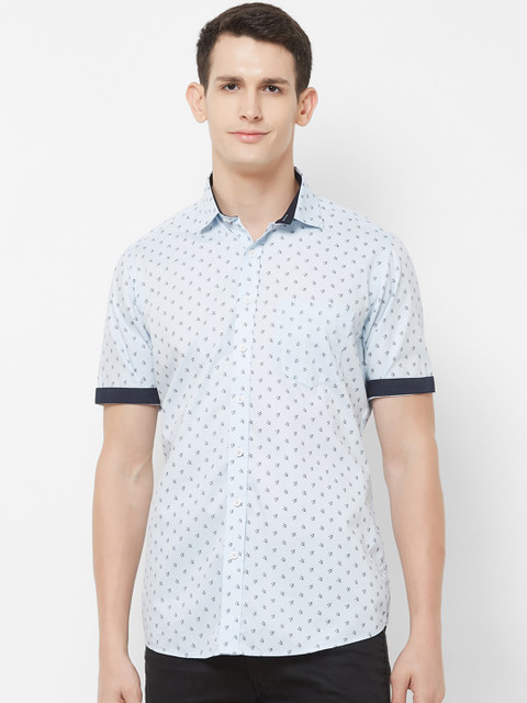 

EVOQ Men Blue & Grey Opaque Printed Pure Cotton Casual Shirt