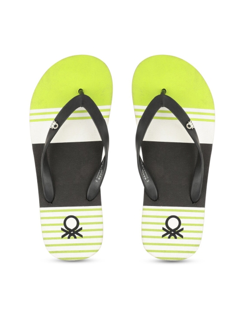 

United Colors of Benetton Men Black & Green Colourblocked Rubber Thong Flip-Flops