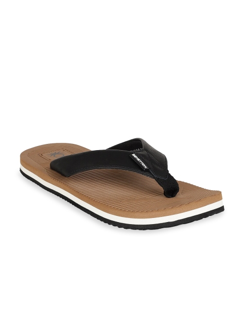 

United Colors of Benetton Men Black & Brown Striped Rubber Thong Flip-Flops
