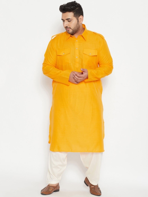 

VASTRAMAY PLUS Men Mustard Yellow Regular Kurta with Pyjamas