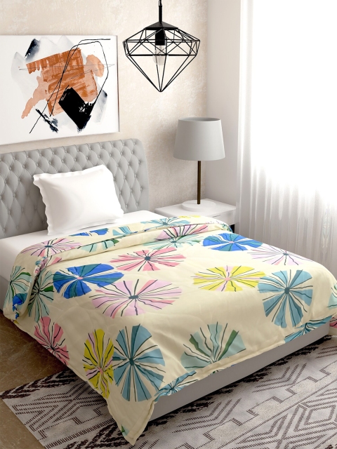 

Salona Bichona Yellow & Pink Floral Mild Winter 120 GSM Single Bed Comforter