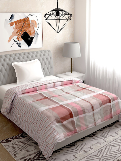 

Salona Bichona Grey & Pink Checked Mild Winter Pure Cotton 120 GSM Single Bed Comforter