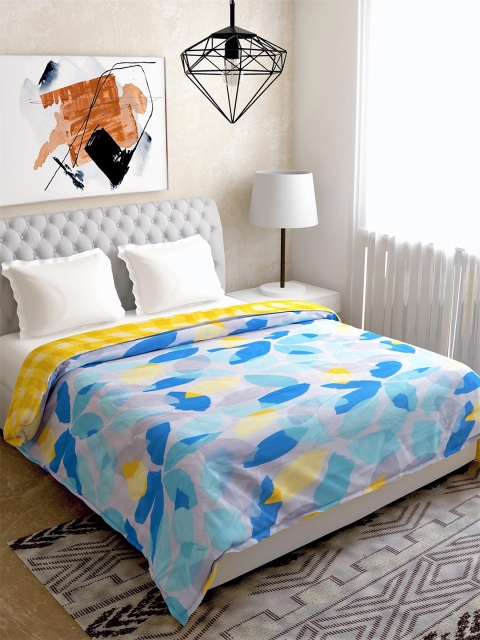 

Salona Bichona Grey & Blue Floral Mild Winter 120 GSM Double Bed Comforter