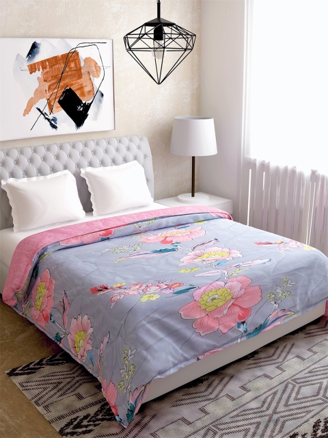 

Salona Bichona Grey & Pink Floral Mild Winter 120 GSM Double Bed Comforter