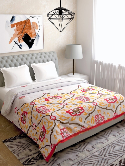 

Salona Bichona White & Orange Floral Mild Winter Pure Cotton 120 GSM Double Bed Comforter