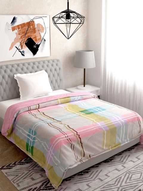 

Salona Bichona Multicoloured Checked Mild Winter 120 GSM Single Bed Comforter, Multi