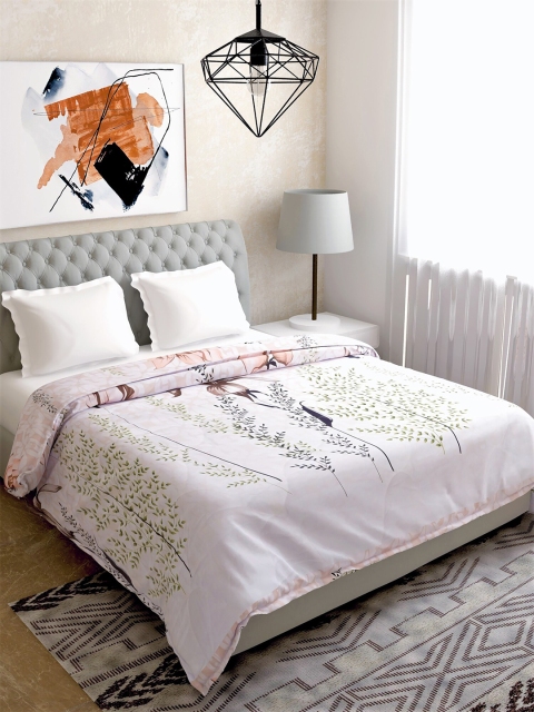 

Salona Bichona White & Beige Floral Mild Winter Pure Cotton 120 GSM Double Bed Comforter