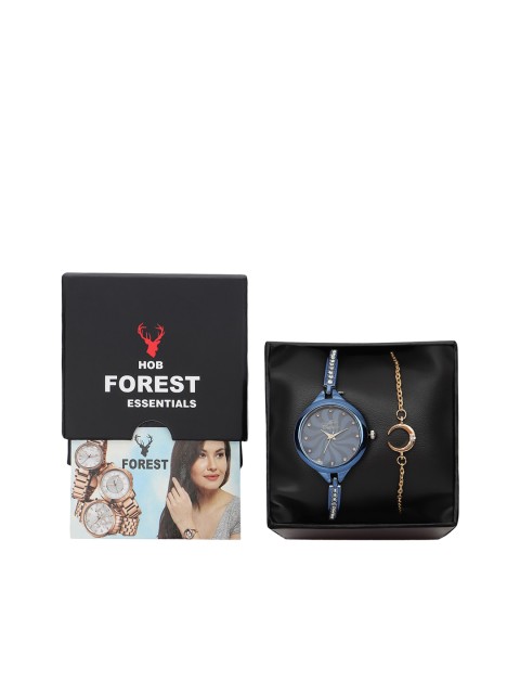 

Hobforestessentials Women Gold-Toned & Blue Forest Watch Gift Set SDFR-Gift Set-48