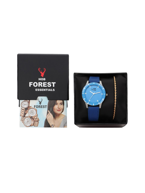 

Hobforestessentials Women Blue & Gold-Toned Watch Gift Set SDFR