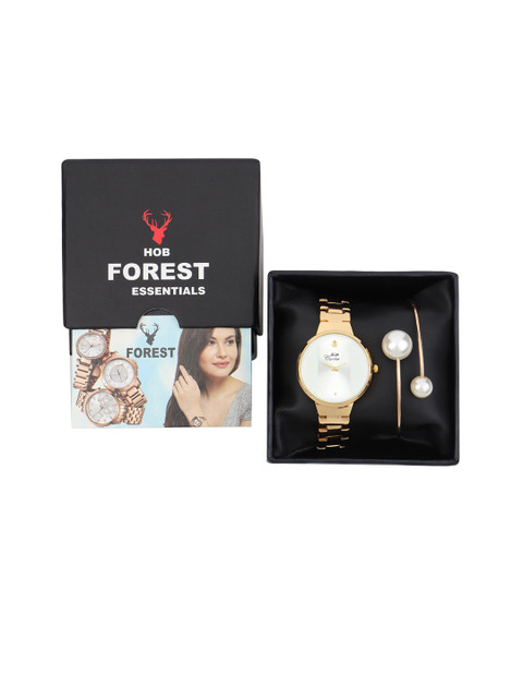 

Hobforestessentials Women Gold & White Forest Watch & Jewellery Gift Set