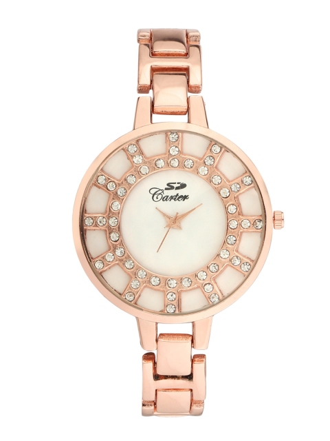 

Hobforestessentials Women Gift Set Of Rose-Gold Embellished Watch and Cuff Bracelet, White