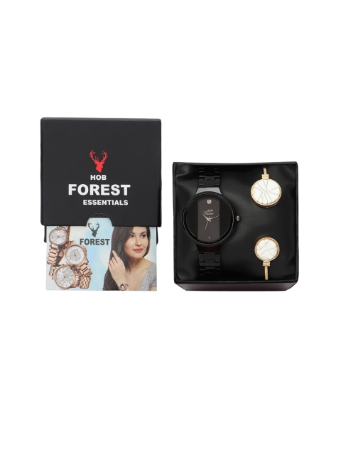 

Hobforestessentials Women Black & Gold-Toned Watch Gift Set SDFR