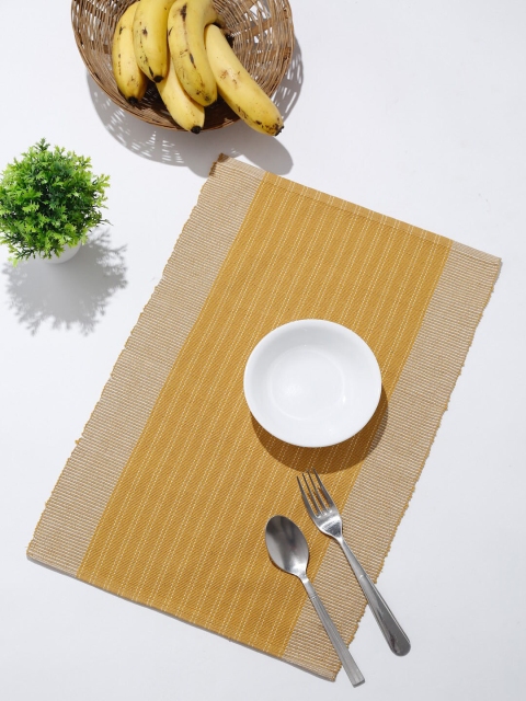 

Fabindia Set Of 4 Yellow & Beige Woven-Design Cotton Table Placemats